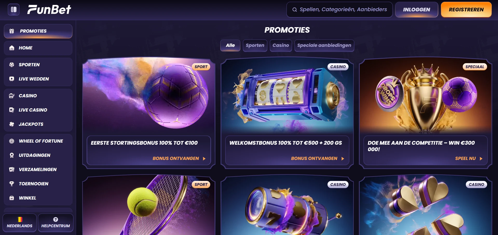 Bonusblok van Funbet Casino met de lopende promoties