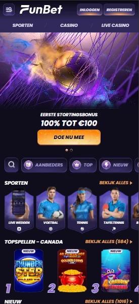 Funbet Casino op een telefoon met de mobiele webversie in beeld