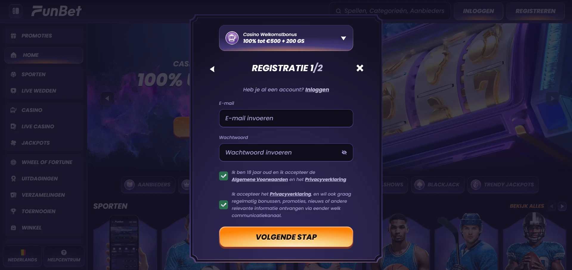 Registratieformulier van Funbet Casino